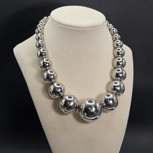 Vintage RJ Graziano Chunky Graduated Silver Tone Large Beads Necklace 16"-21”